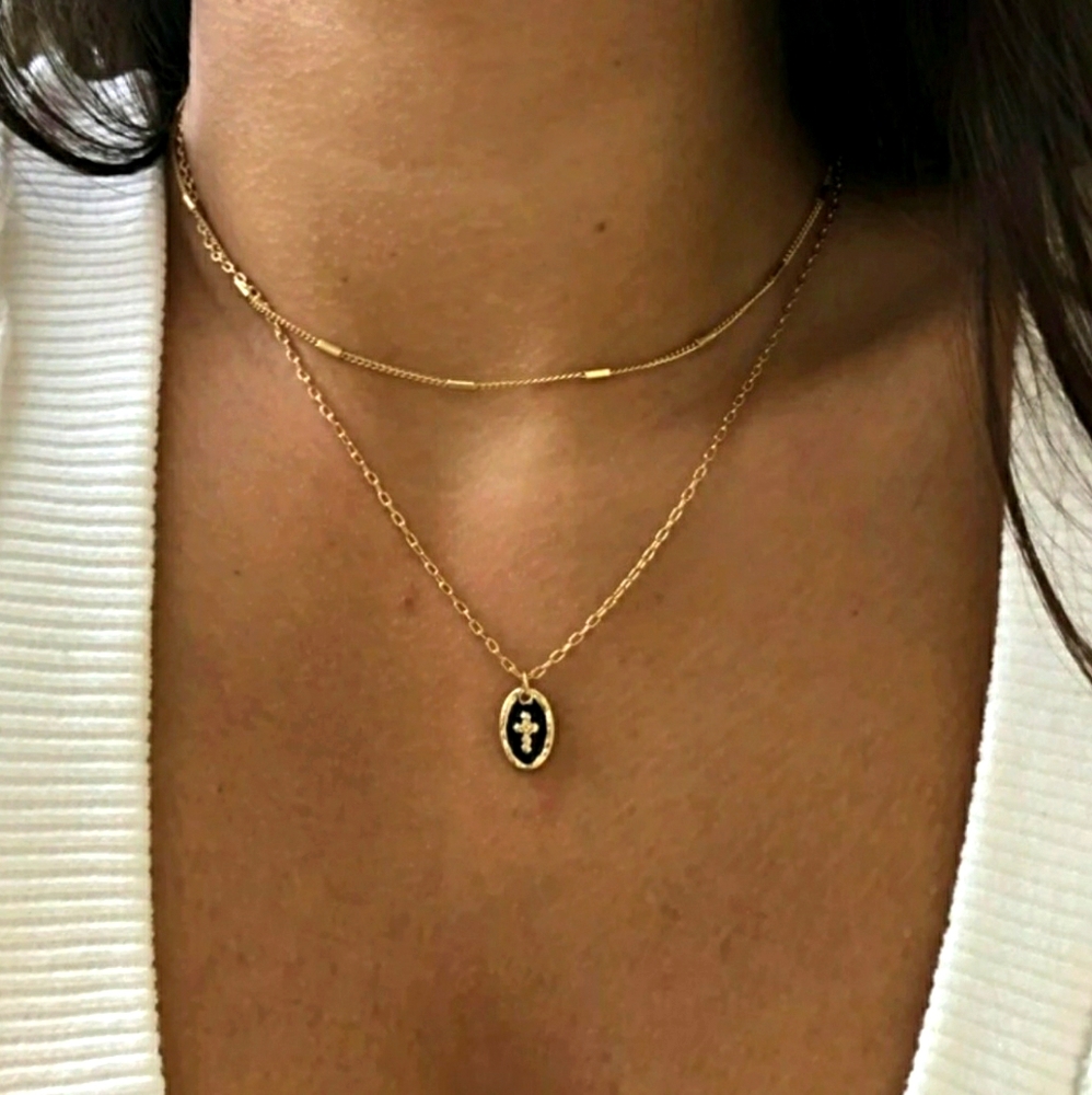 2/$45 Layered Medallion Choker Cross Necklace